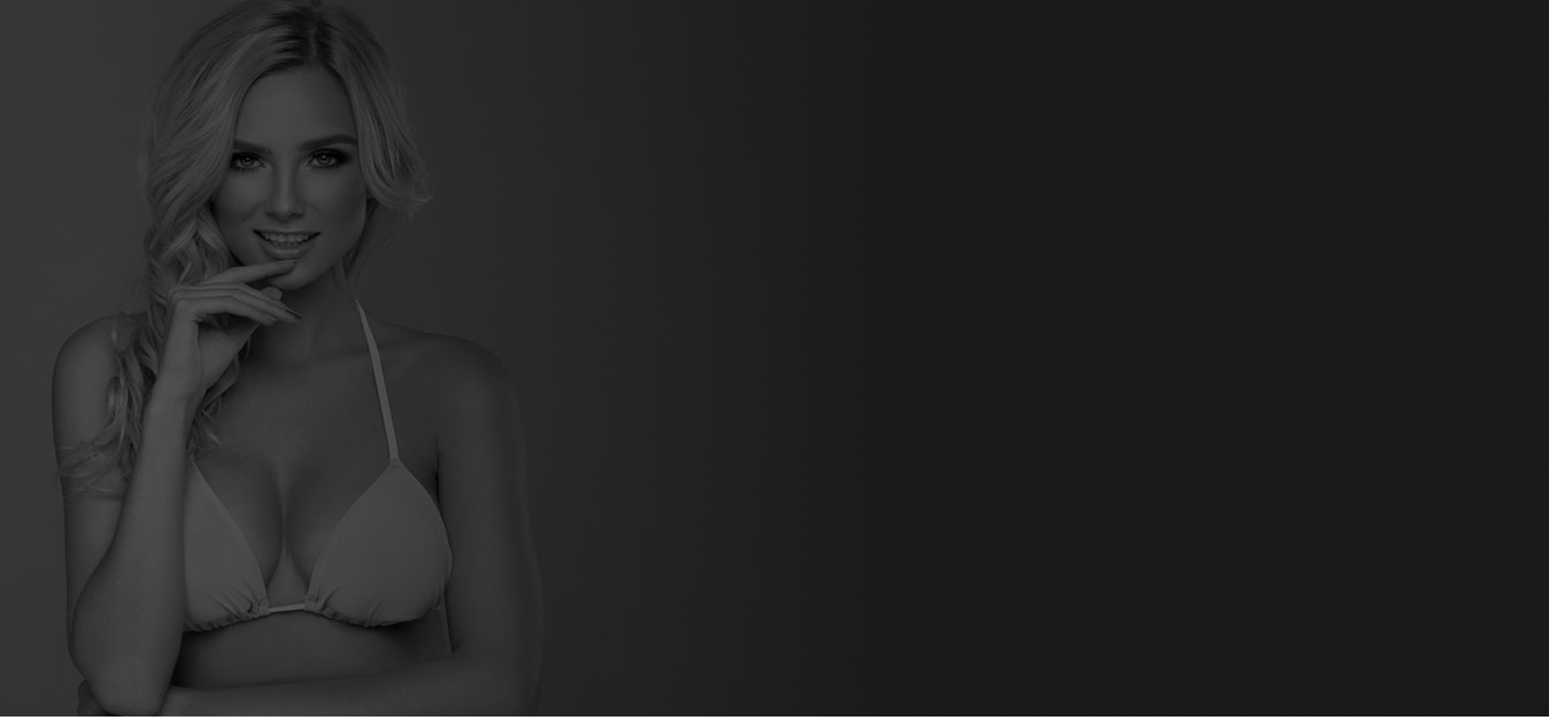 Smiling woman in a bikini against a dark background.