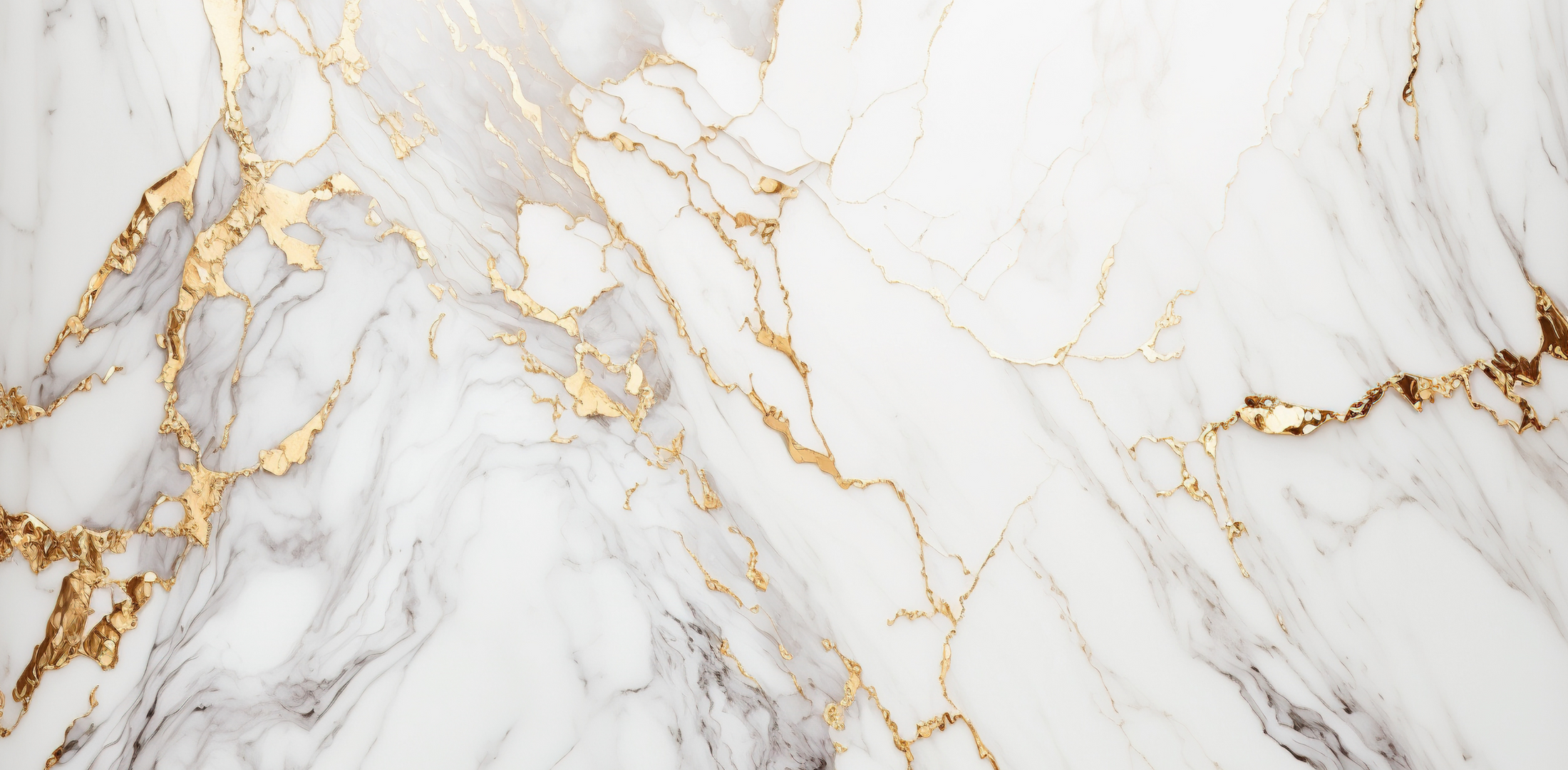 White marble with golden veins and accents.