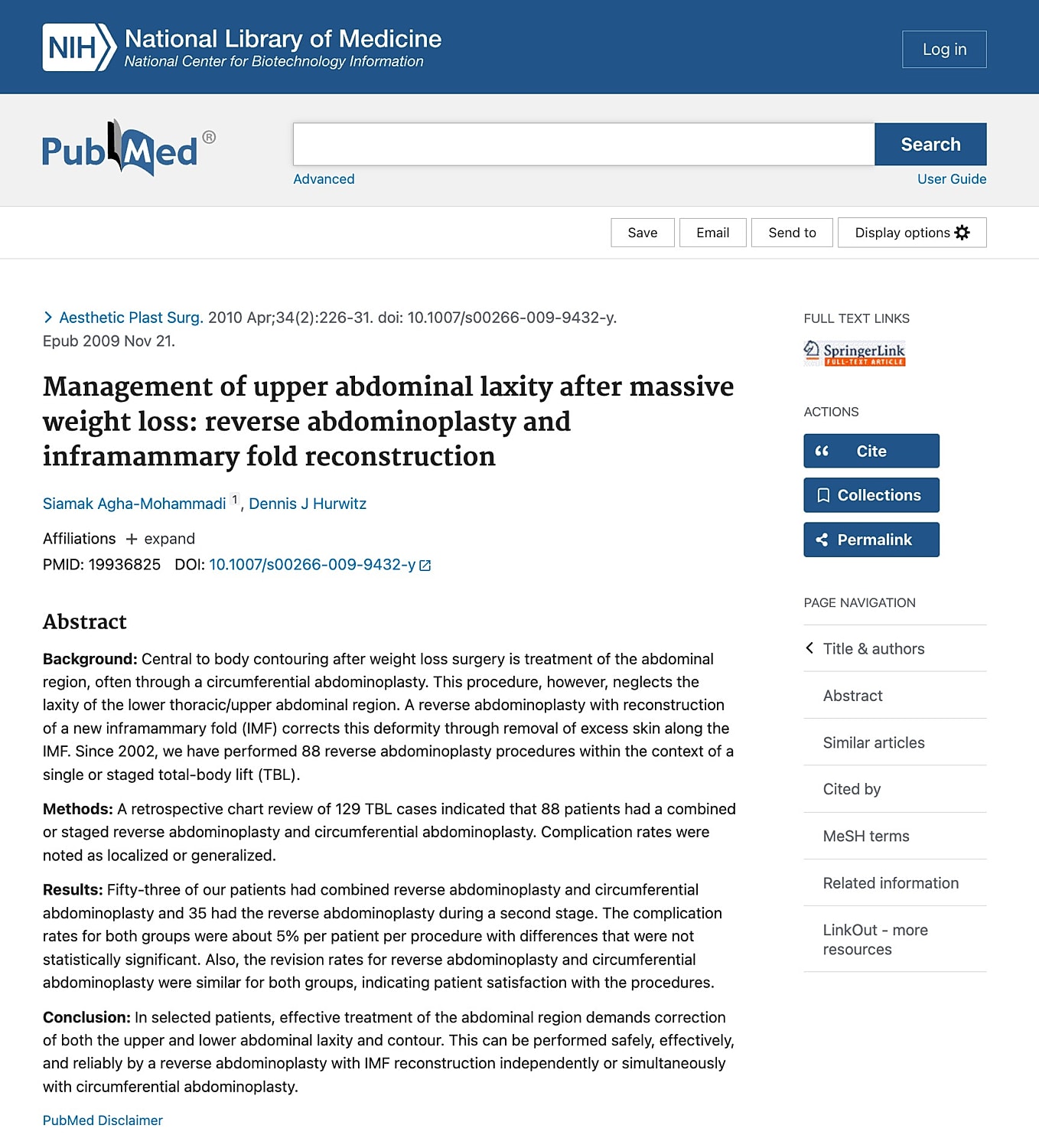 PubMed article on abdominal reconstruction techniques after weight loss