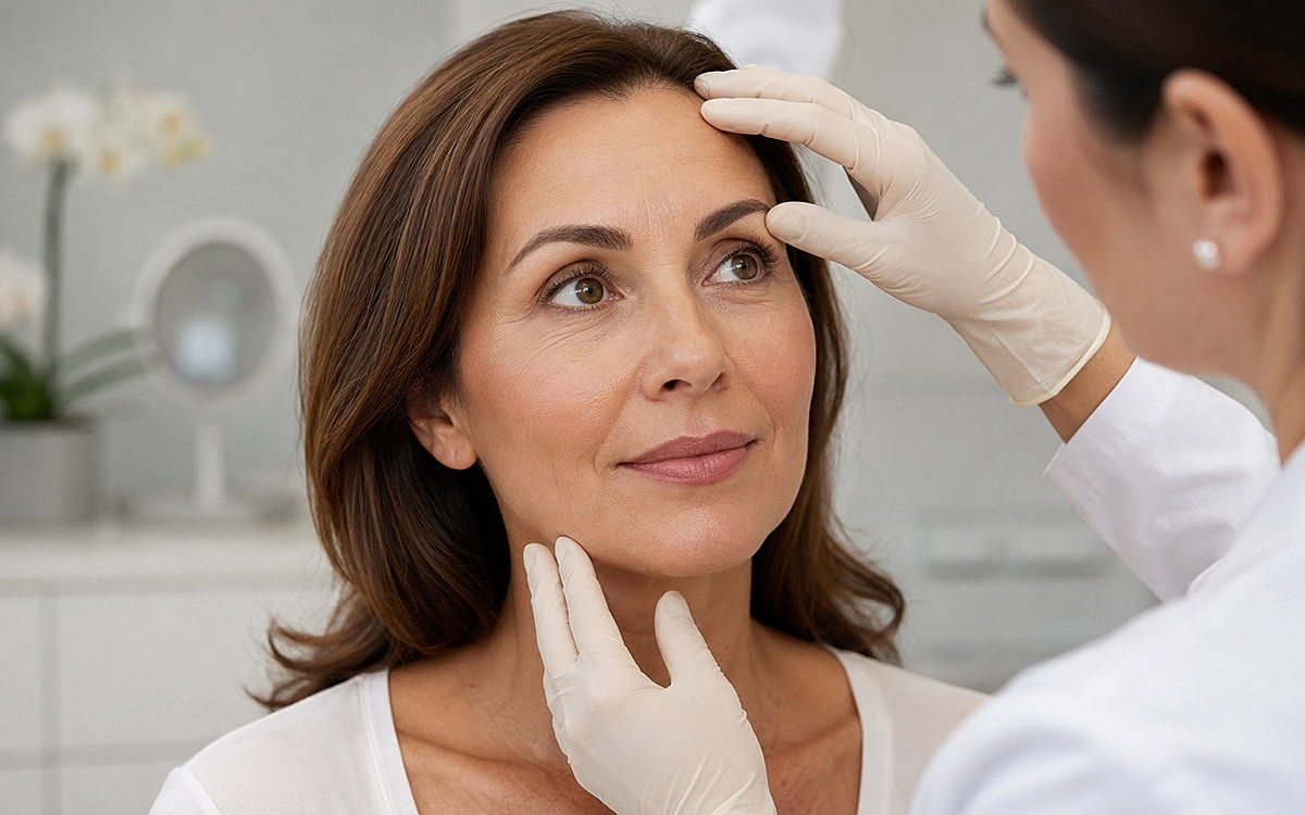 Woman receiving facial treatment from a professional.