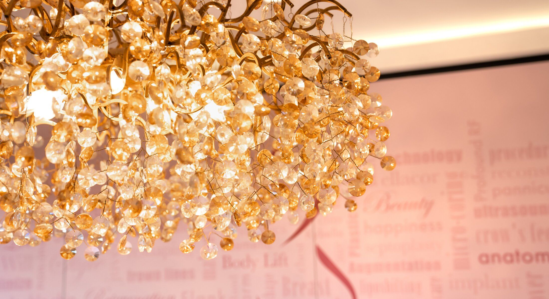 Elegant chandelier with sparkling crystal details.