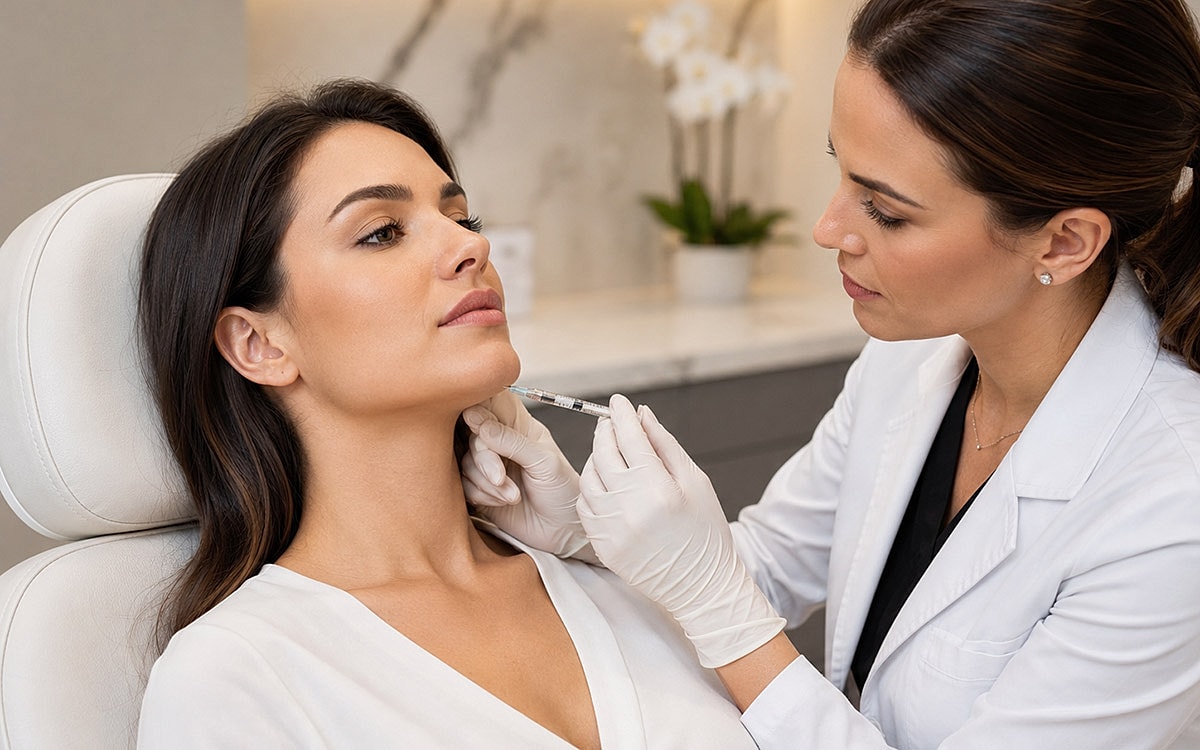 Botox treatment in a medical office setting.