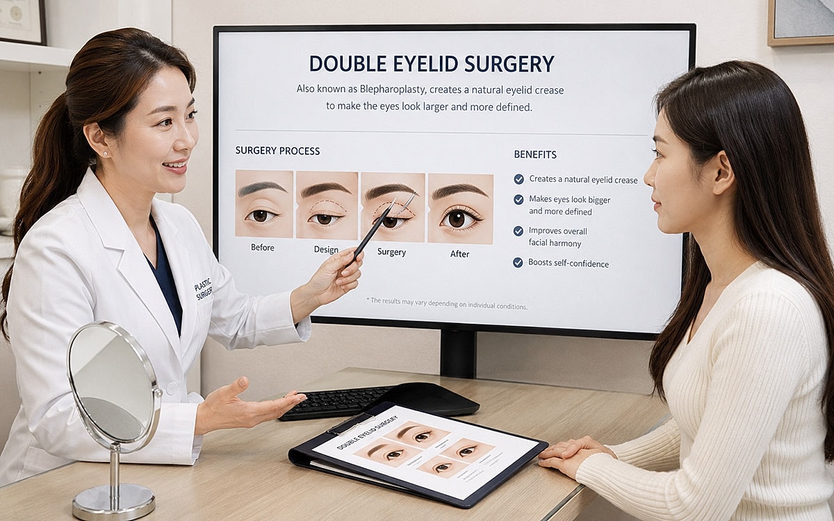 Consultation for double eyelid surgery procedure explanation.